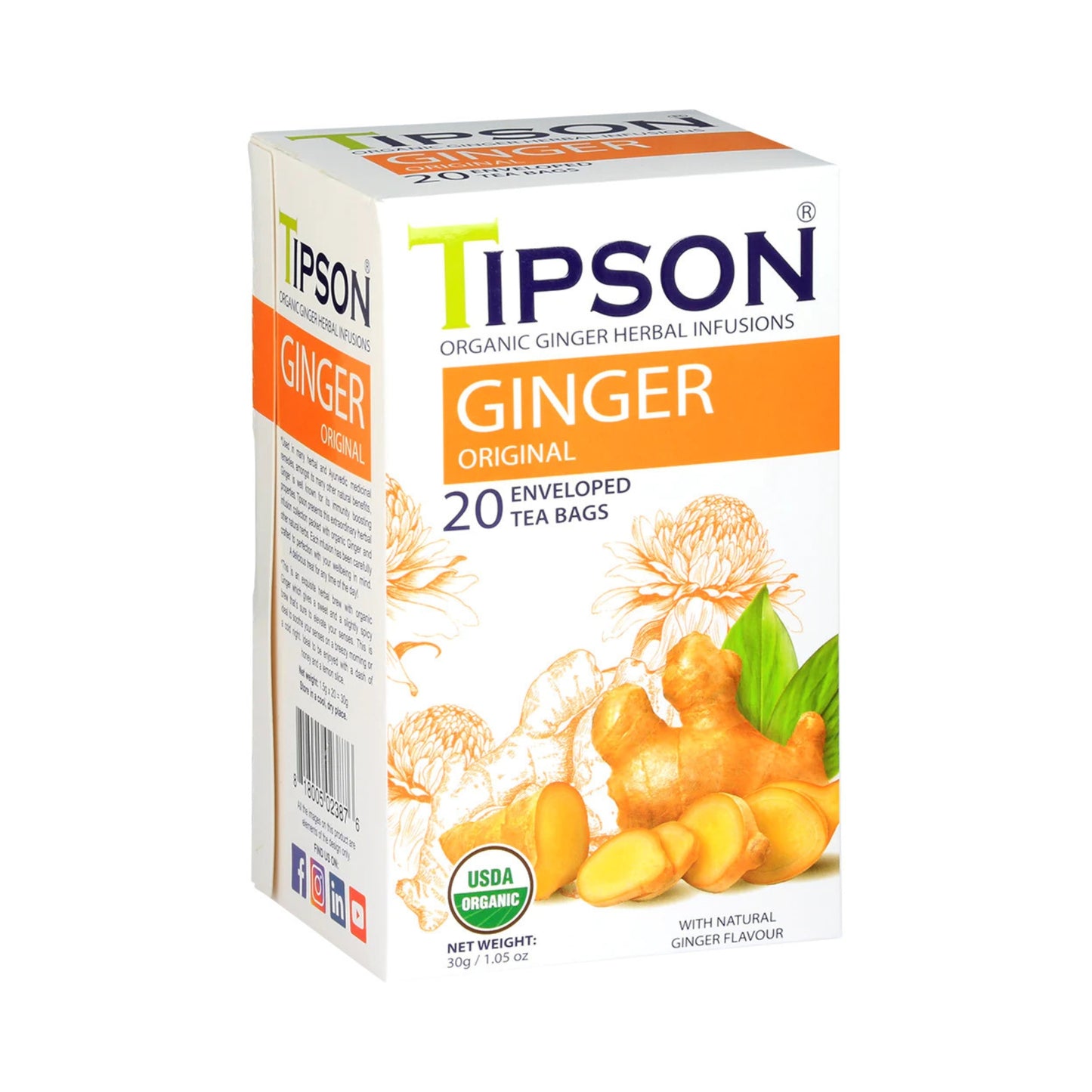 Tipson Organic Ginger Original Tea (30g) 20 Enveloped Tea Bags