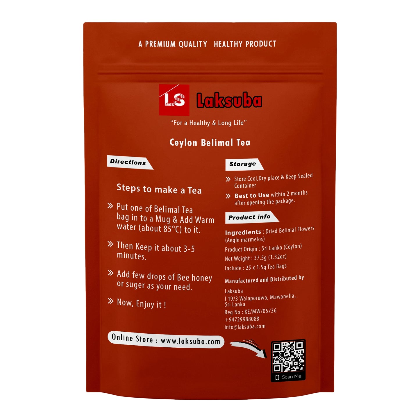 Laksuba Ceylon Belimal tee (37,5 g) 25 teekotti