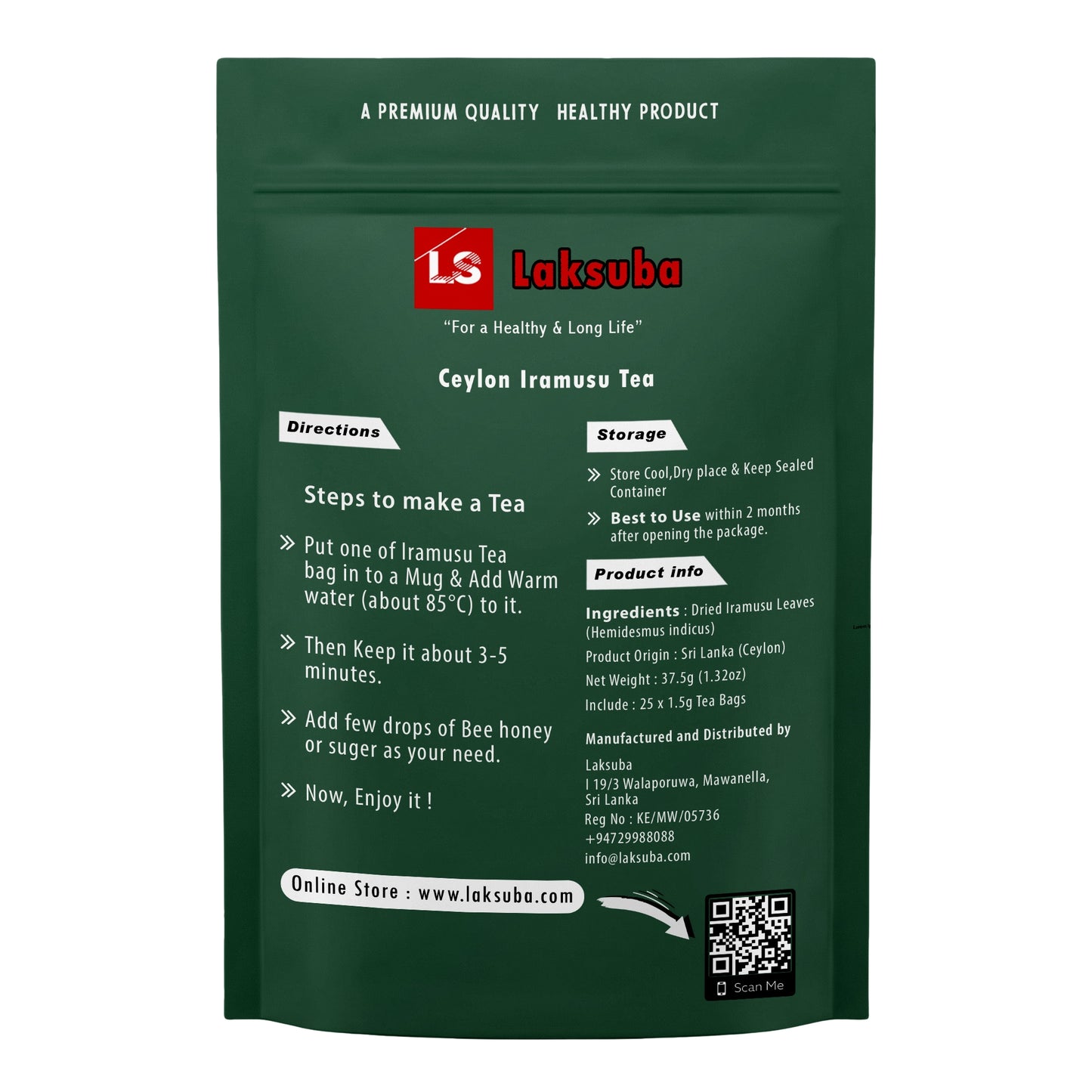 Laksuba Ceylon Iramusu tee (37,5 g) 25 teekotti