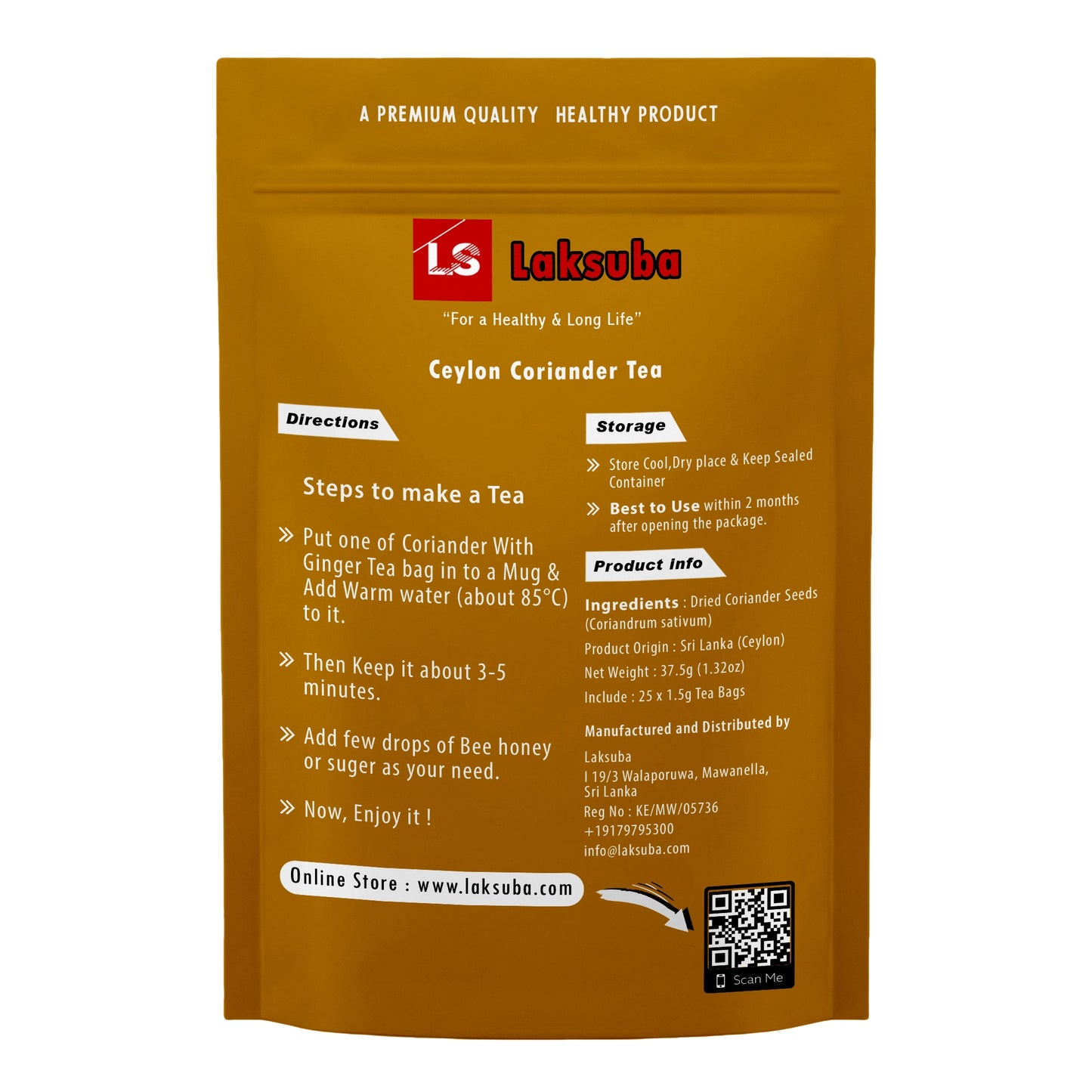 Laksuba Ceyloni koriandri tee (37,5 g) 25 teekotti