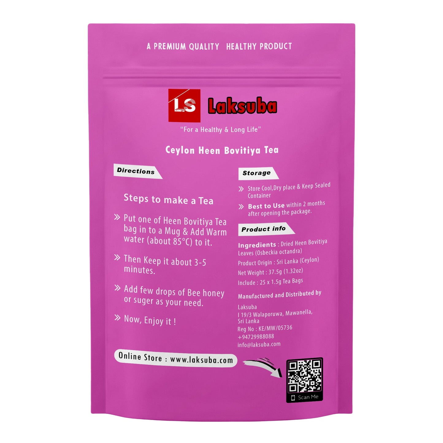 Laksuba Ceylon Heen Bovitiya tee (37,5 g) 25 teekotti