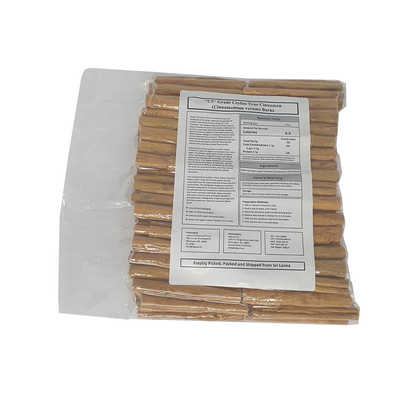 Lakpura "C5" Grade Ceylon True Cinnamon Barks Pack