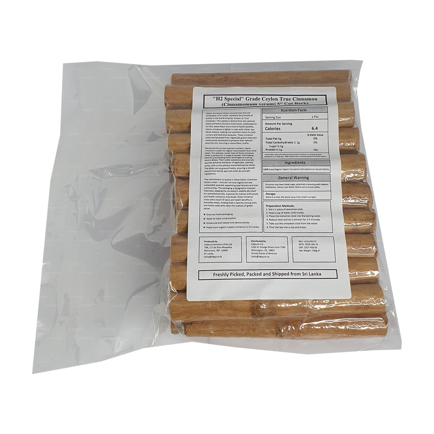 Lakpura® "H2 Special" Grade Ceylon True Cinnamon Barks 5" Cut Pack
