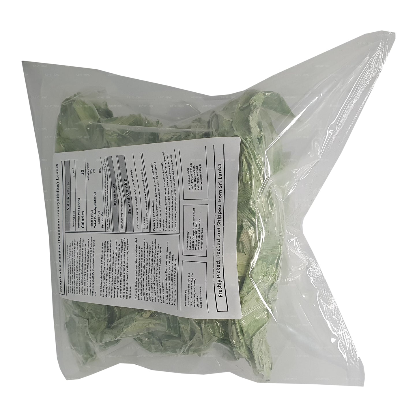 Lakpura® Dehydrated Pandan (Rampe) Leaves