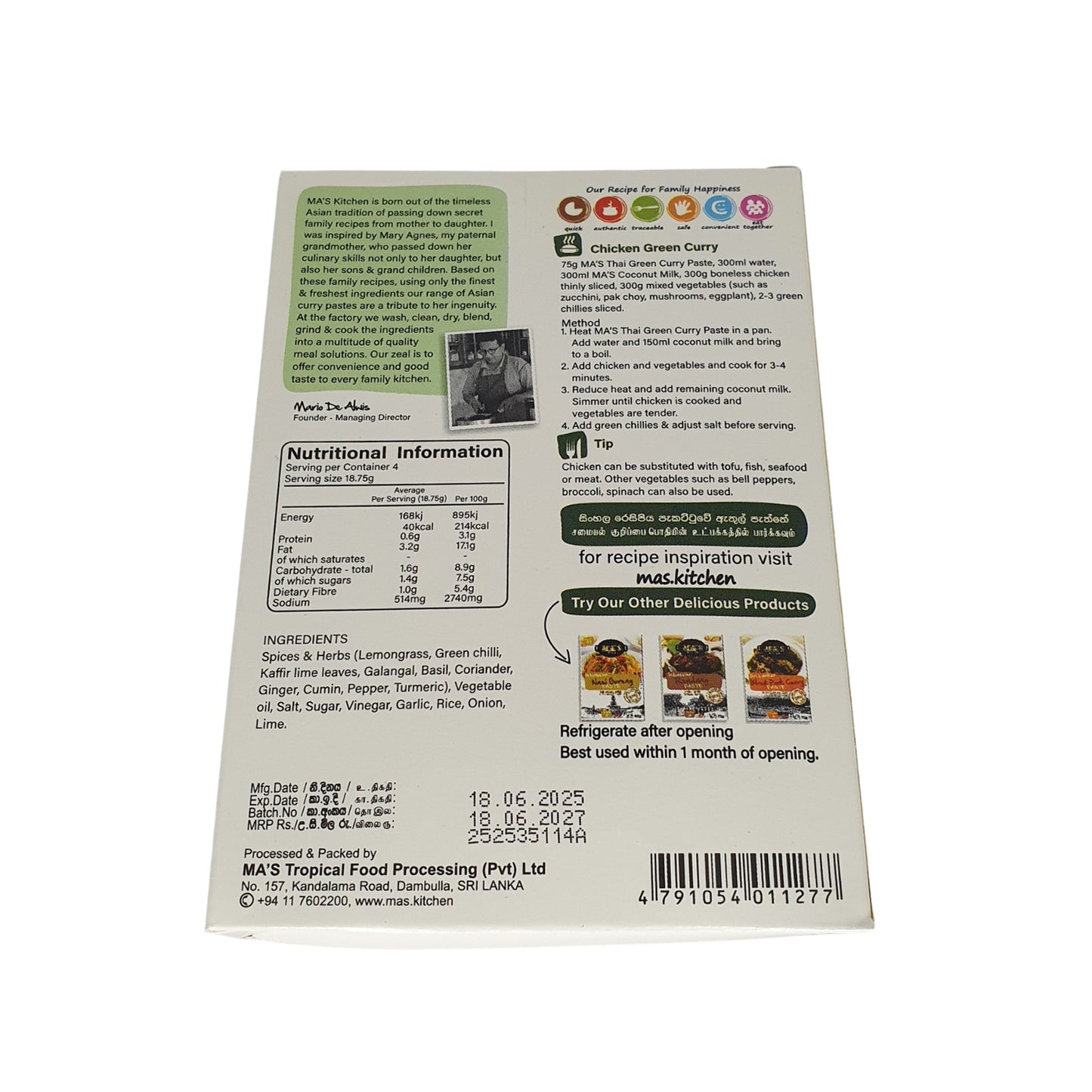 MA's Kitchen Thai Green Curry Paste (75g)