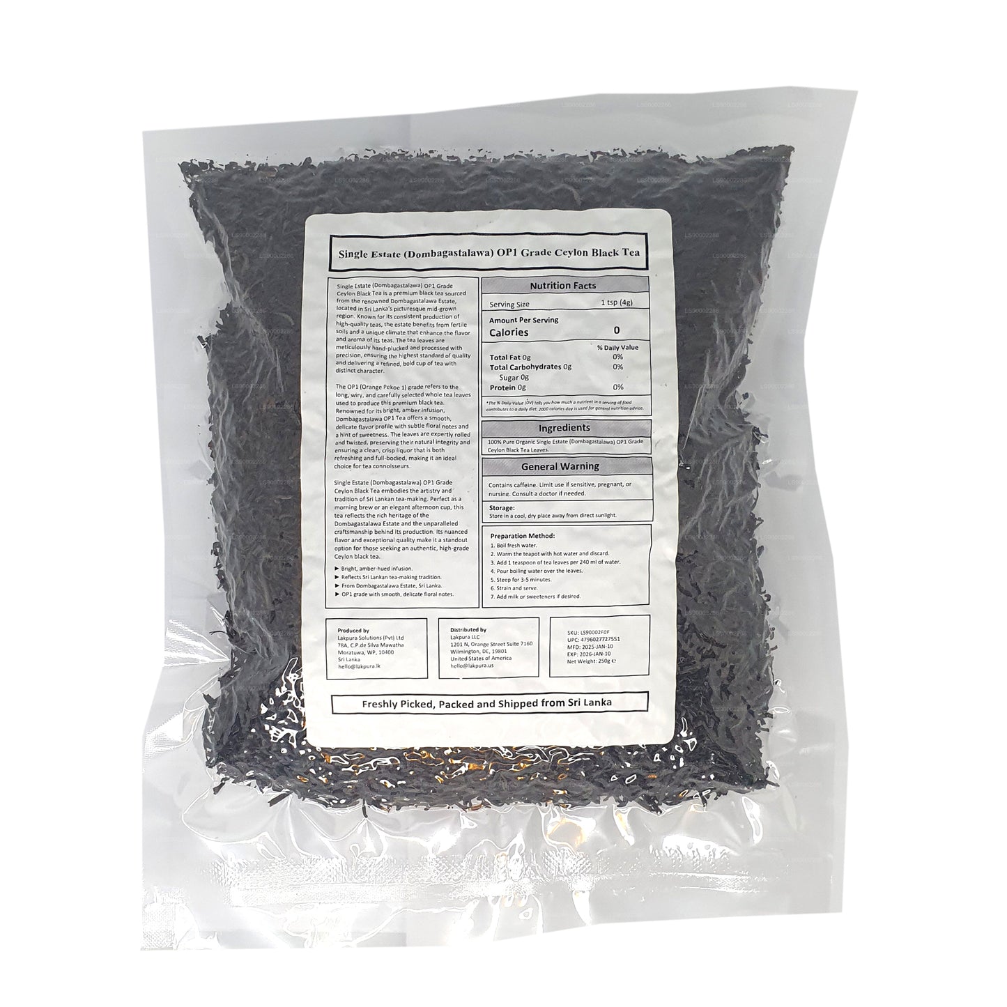 Lakpura Single Estate (Dombagastalawa) OP1 Grade Ceylon Black Tea Pack
