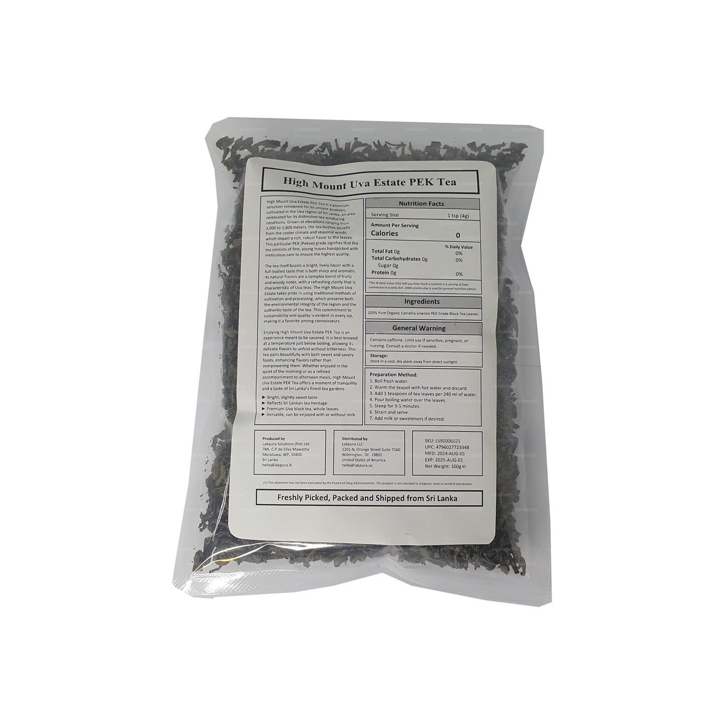 Lakpura® Uva High Mount Uva Estate PEK Tea (100g)