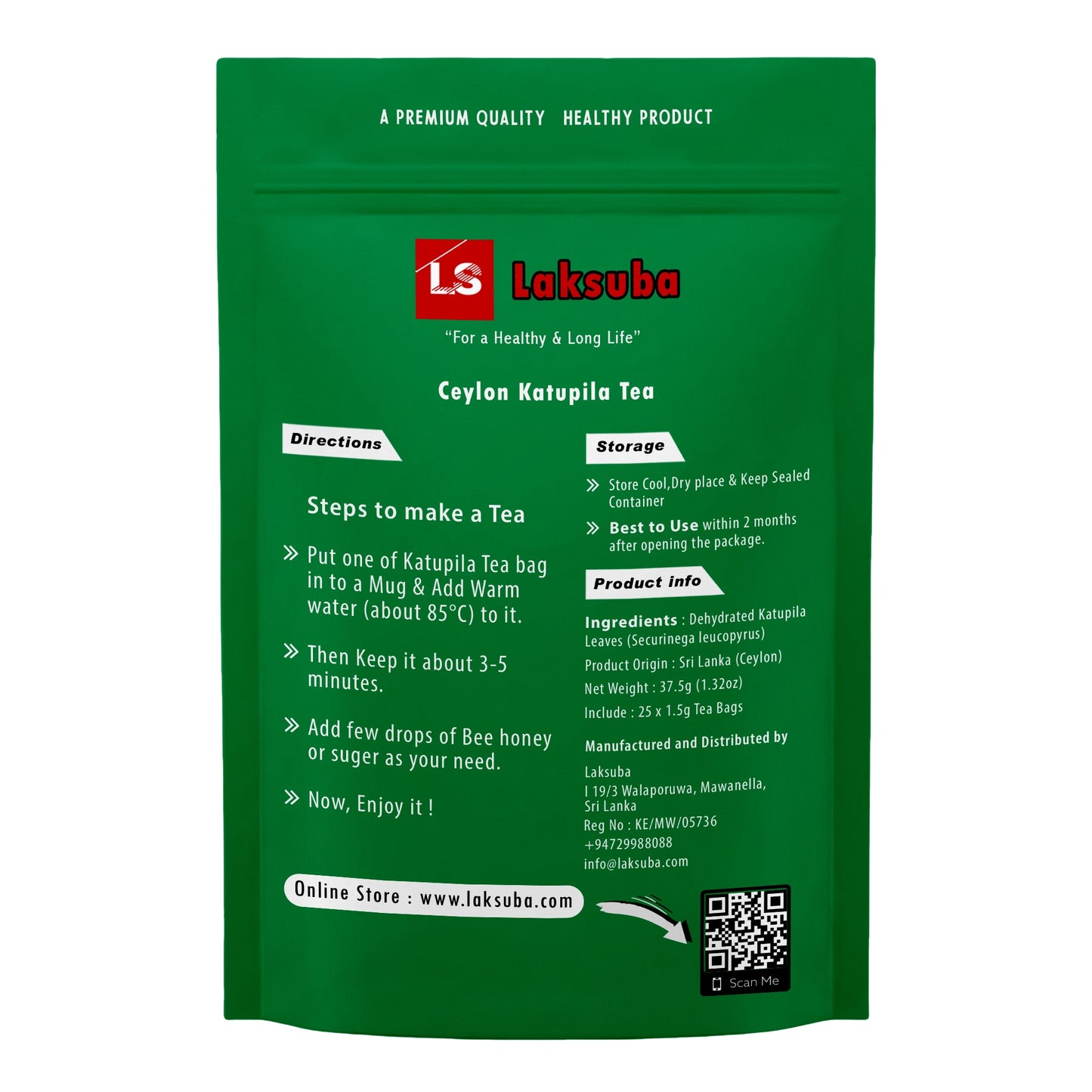 Laksuba Ceylon Katupila tee (37,5 g) 25 teekotti
