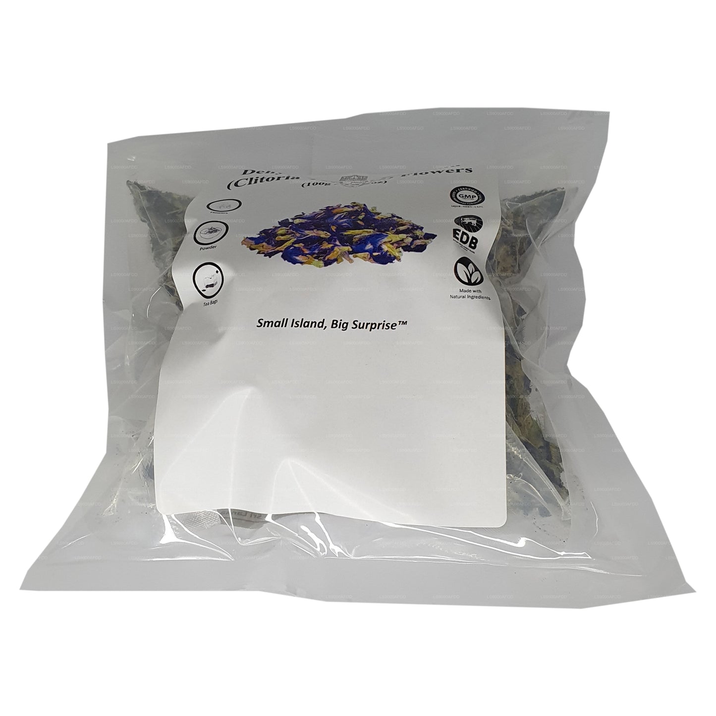 Lakpura® kuivatatud liblikherne (Nil Katarolu; Clitoria Ternatea) õied.