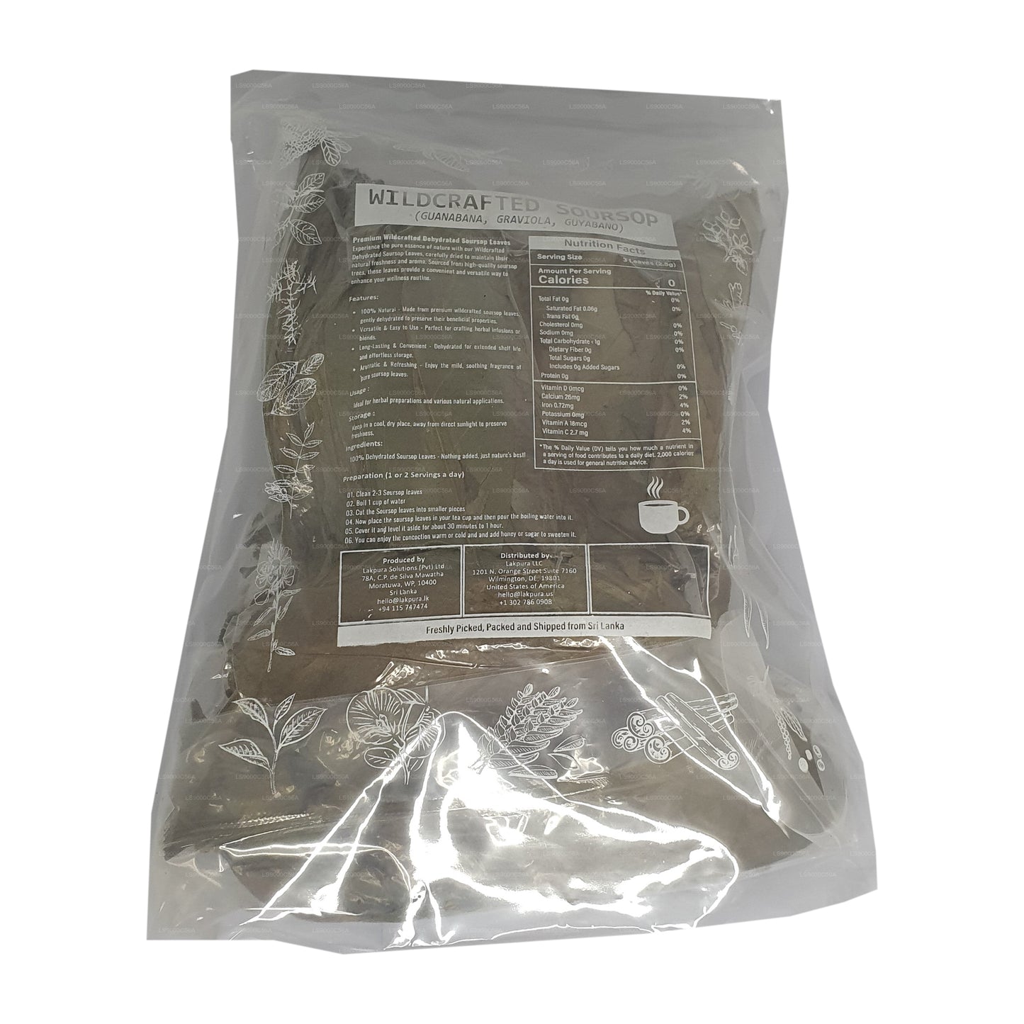 Lakpura® Metsikult korjatud hapukapsa (Guanabana, Graviola, Guyabano) kuivatatud lehed