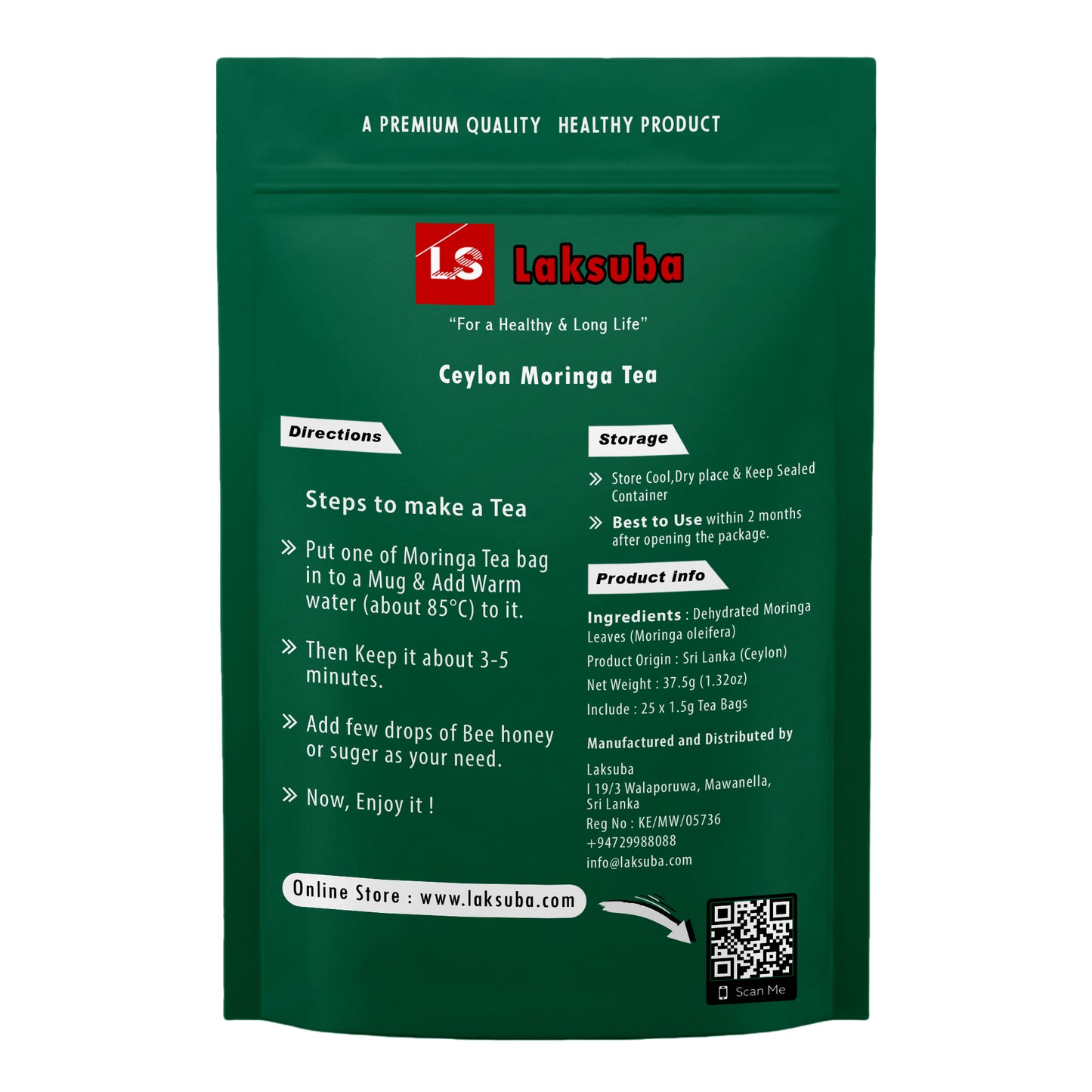 Laksuba Ceyloni moringa tee (37,5 g) 25 teekotti