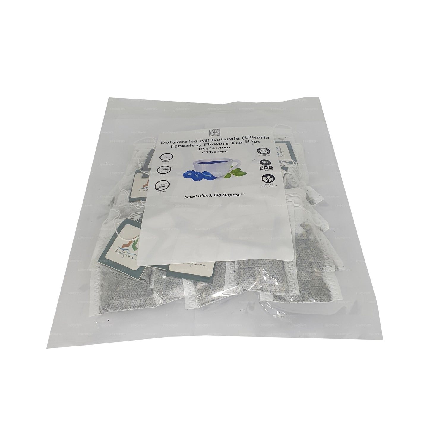 Lakpura® kuivatatud liblikherne (Nil Katarolu; Clitoria Ternatea) õitee kotid (25 teekotti)