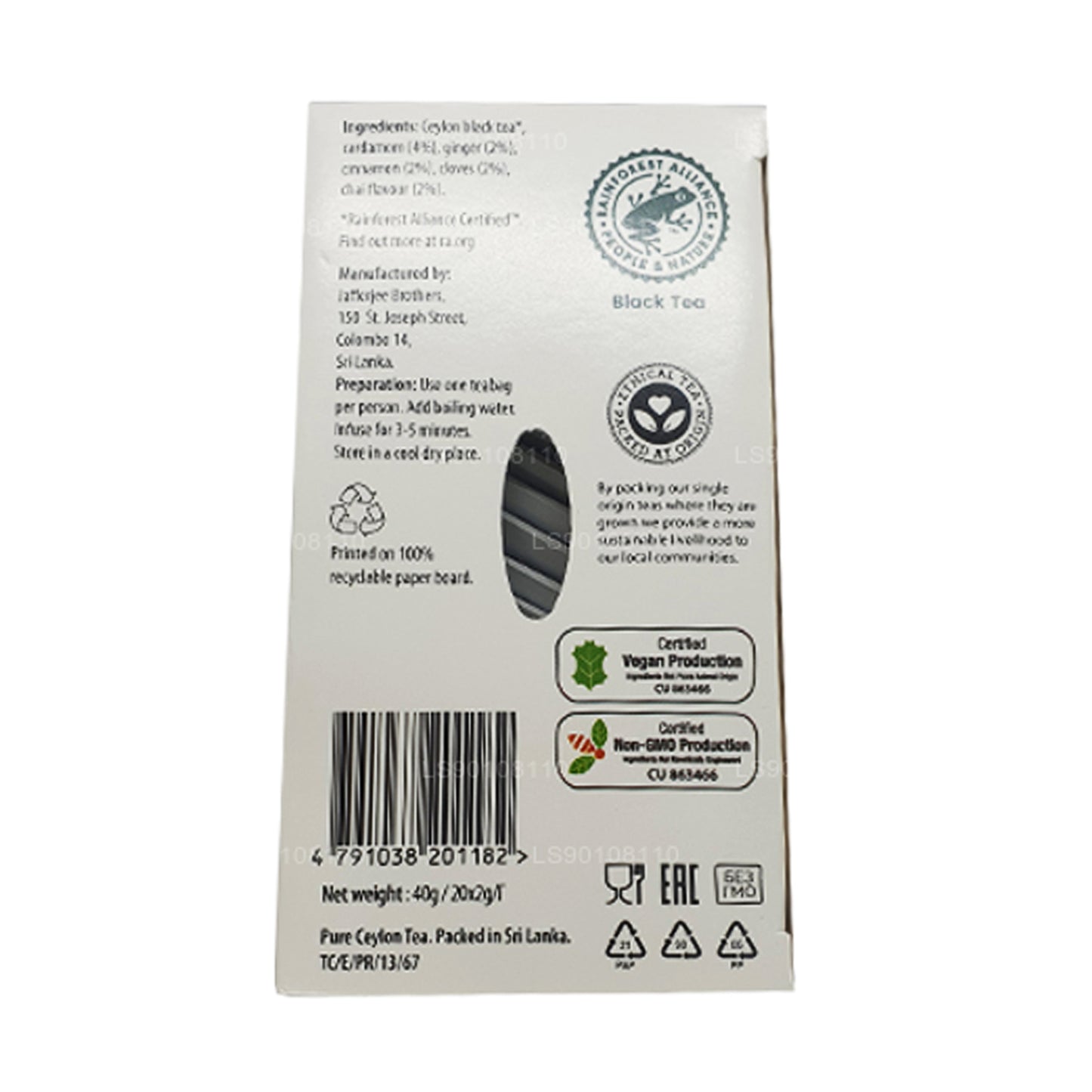 Jaf Tea Pure Spice Collection Black Tea Spiced Chai Foil Envelope Tea Bags (40g)