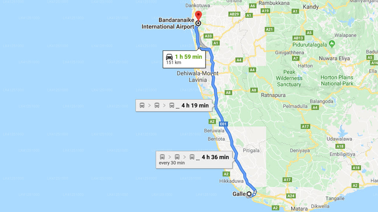 Privaattransport Galle Cityst Colombo lennujaama (CMB)