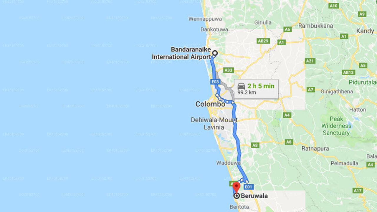 Transfer between Colombo Airport (CMB) and Cinnamon Bey, Beruwala