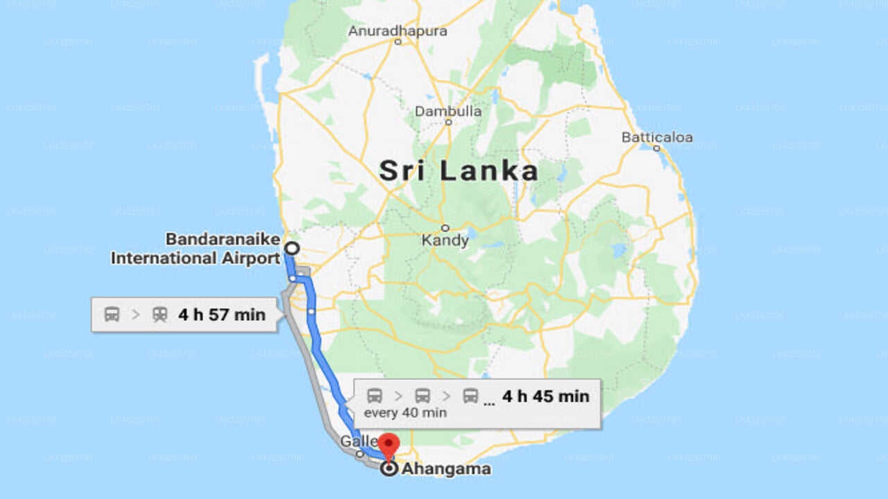Transfer between Colombo Airport (CMB) and Idda Villas, Ahangama