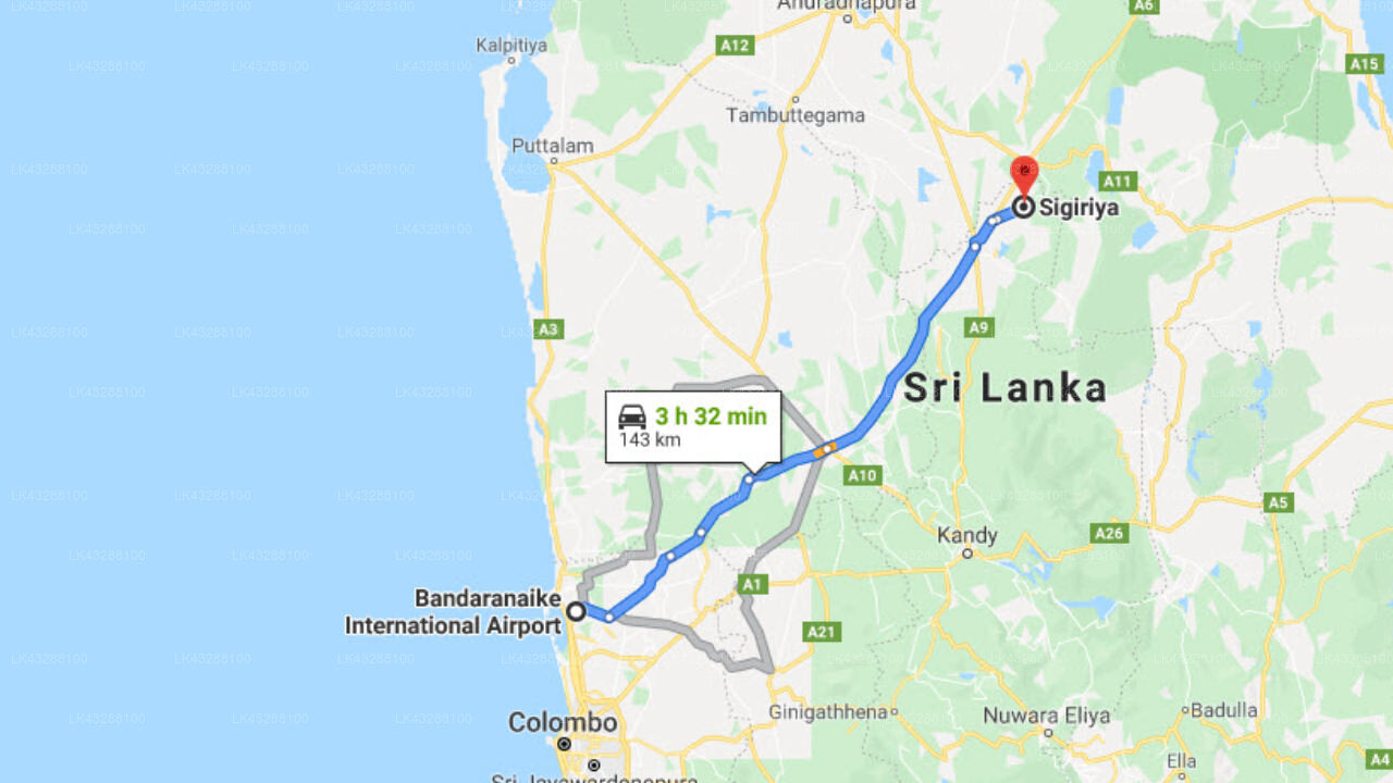 Transfer between Colombo Airport (CMB) and Cassandra Culture Resort, Sigiriya